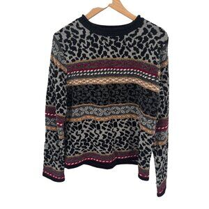 Designers Studio Originals Sweater Womens L Gray Acrylic Chenille Animal Print‎